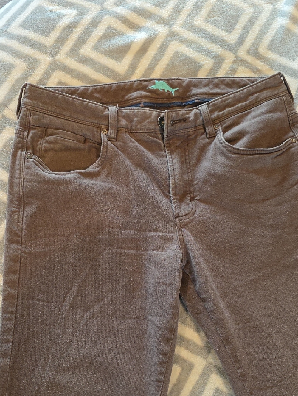 Tommy Bahama Brown Jeans with Navy Shark-Print Lining